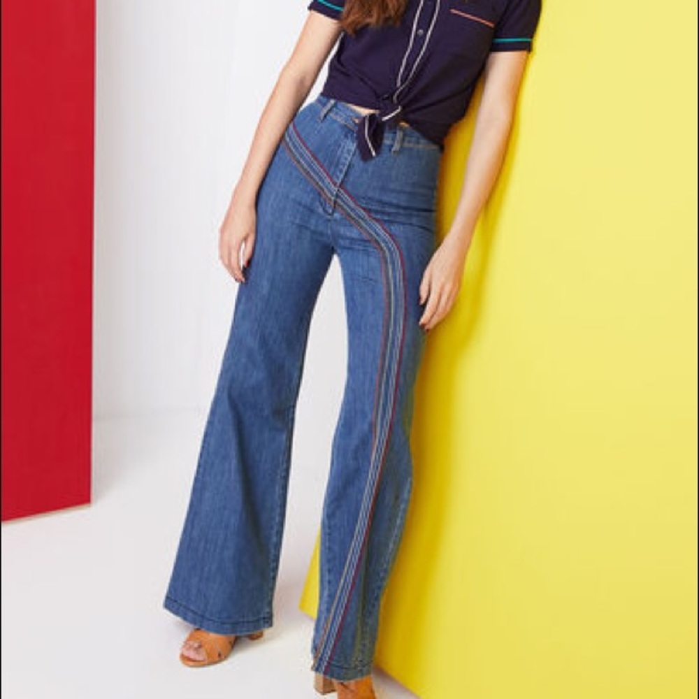 Mod cloth rainbow embroidered flare pants